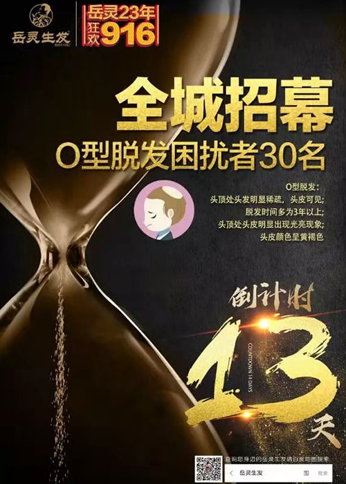 全城招募O型脫發困擾者30名!0元體驗